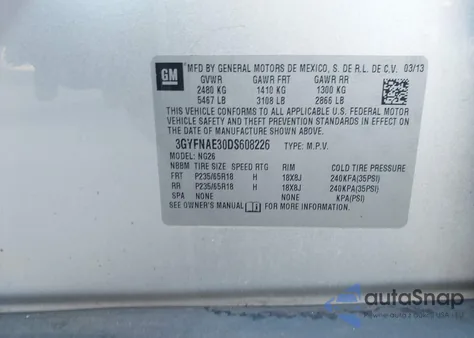 2013 Cadillac Srx Standard из США, поврежденный, VIN 3GYFNAE30DS608226